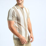 MENS ZAFF BEIGE/CREAM STRIPE POLO