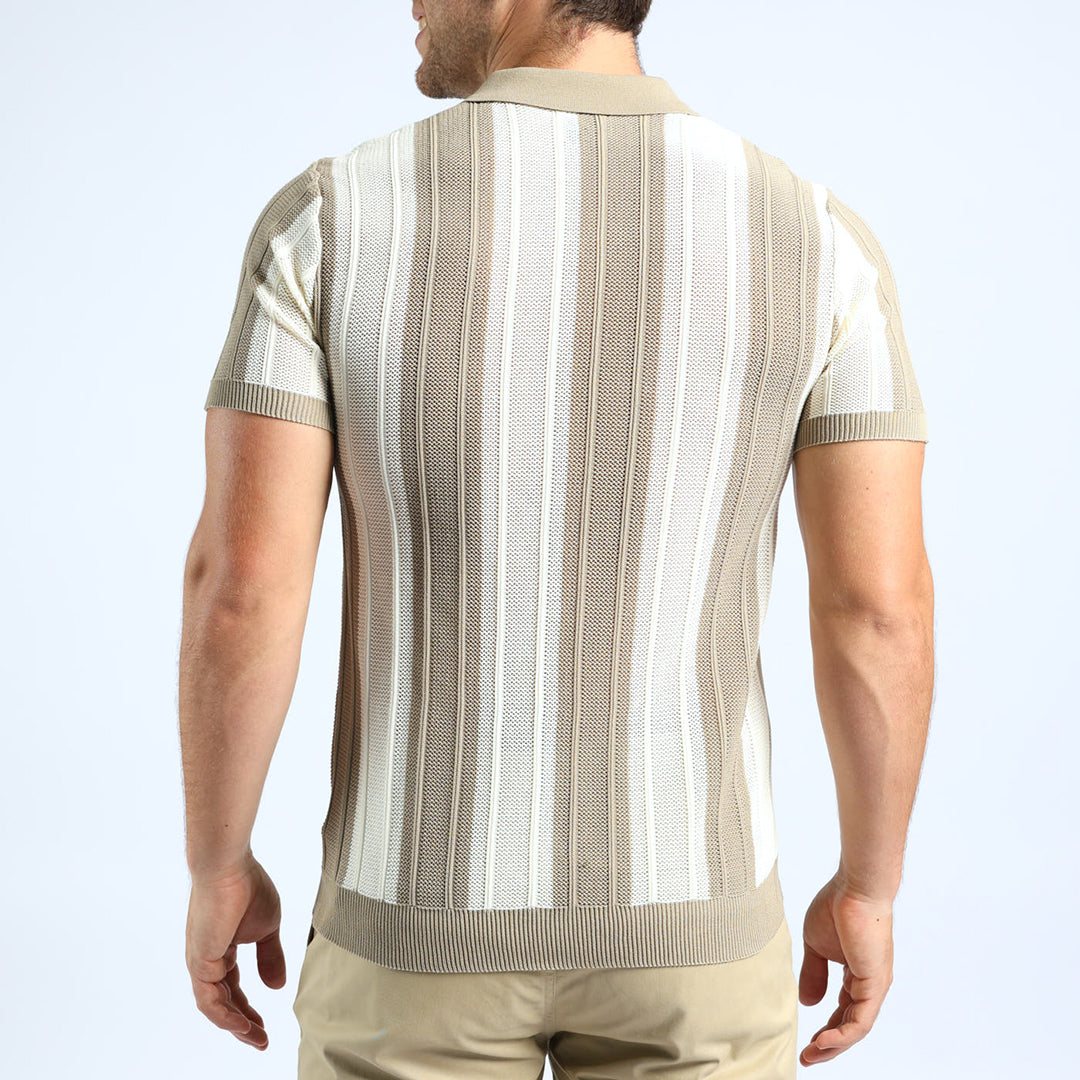 MENS ZAFF BEIGE/CREAM STRIPE POLO