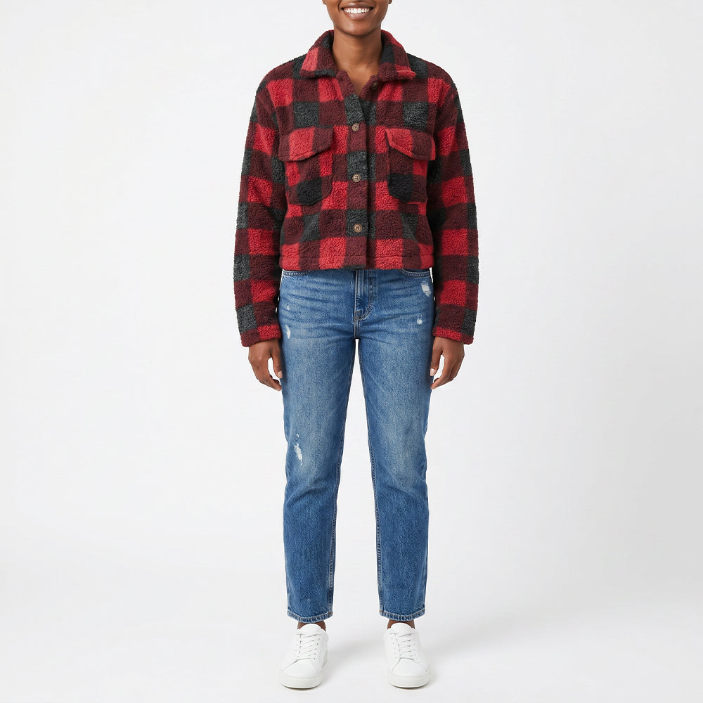 RED/BLACK CHECK LONG SLEEVE CROP SHACKET