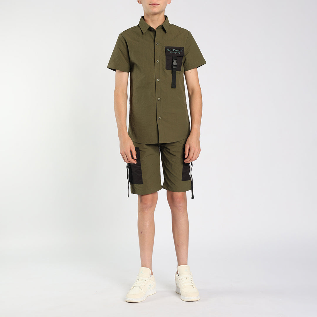 Olive Nylon Pocket Shirt