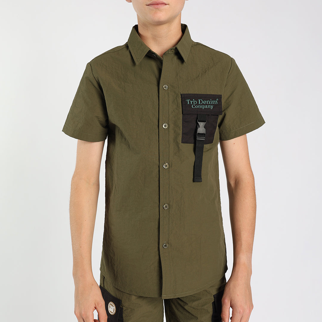 Olive Nylon Pocket Shirt