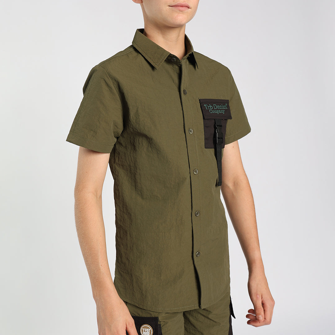 Olive Nylon Pocket Shirt
