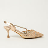 Mesh Kitten Heel Shoe.Diamante Detail.
