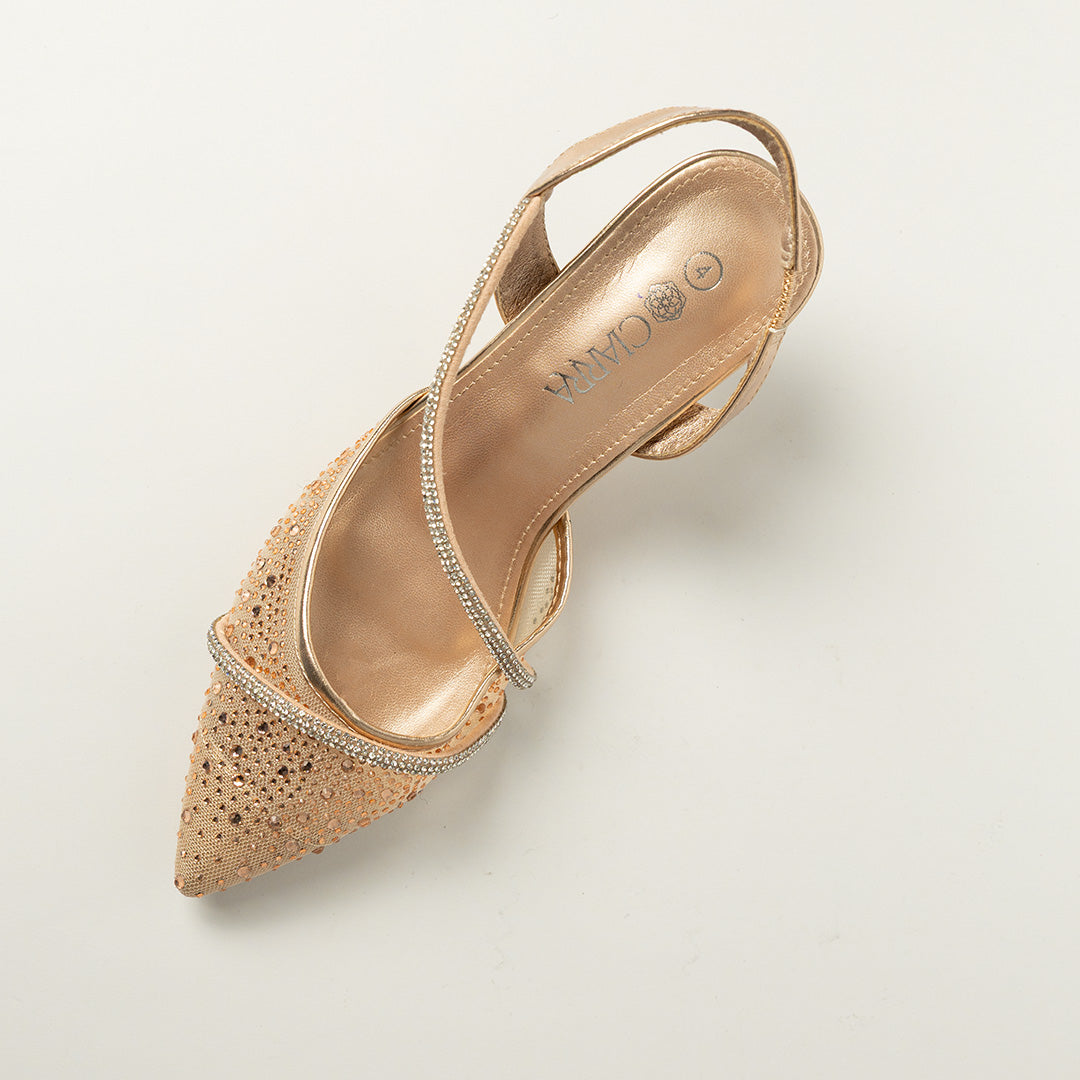 Mesh Kitten Heel Shoe.Diamante Detail.