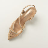 Mesh Kitten Heel Shoe.Diamante Detail.
