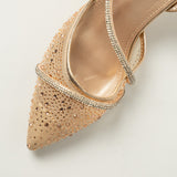 Mesh Kitten Heel Shoe.Diamante Detail.