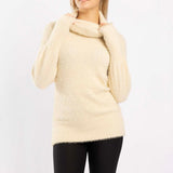 CREAM FUR POLO NECK JERSEY