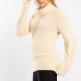 CREAM FUR POLO NECK JERSEY