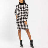 BLACK/WHITE LONG SLEEVE TURTLENECK DRESS