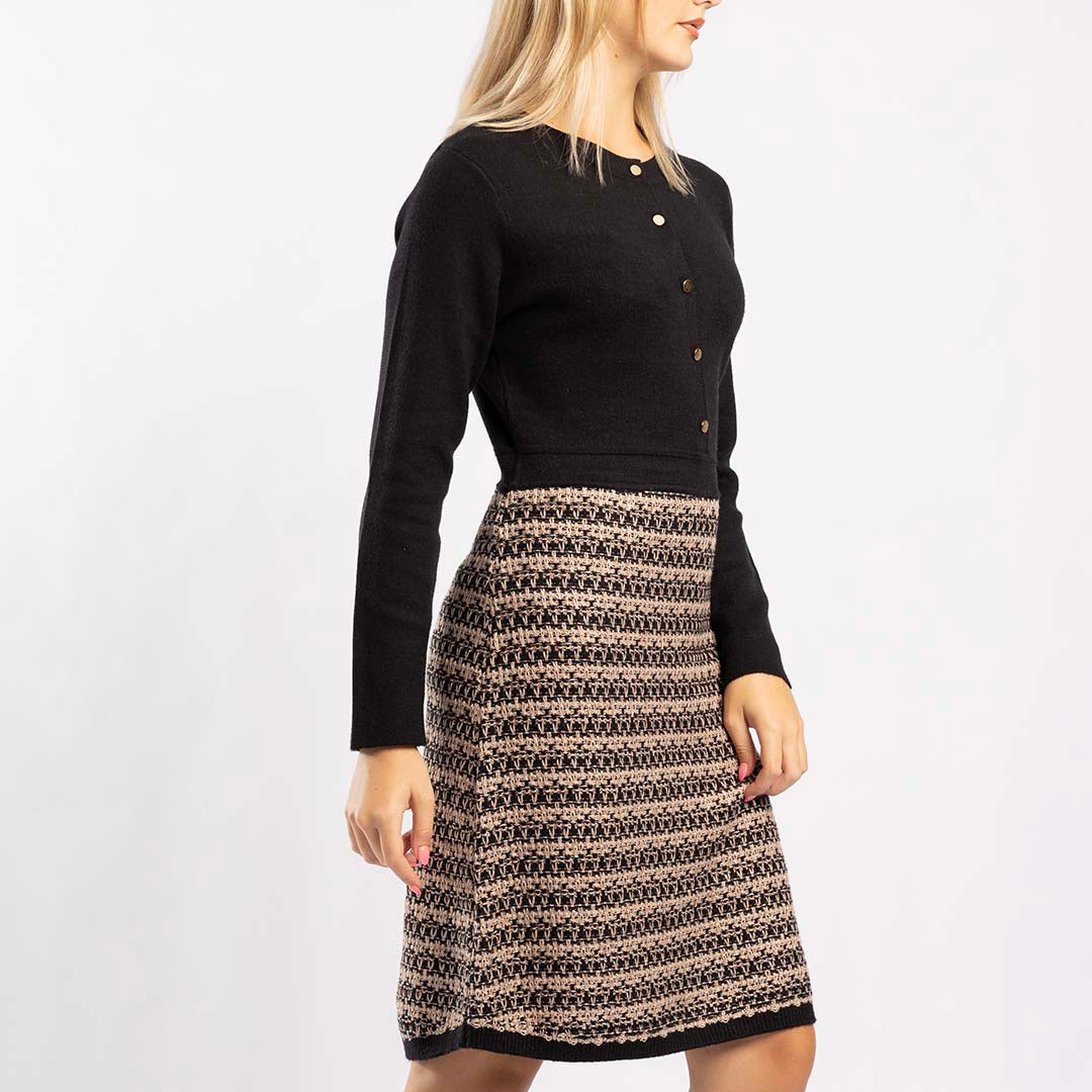 BLACK/STONE LONG SLEEVE DRESS