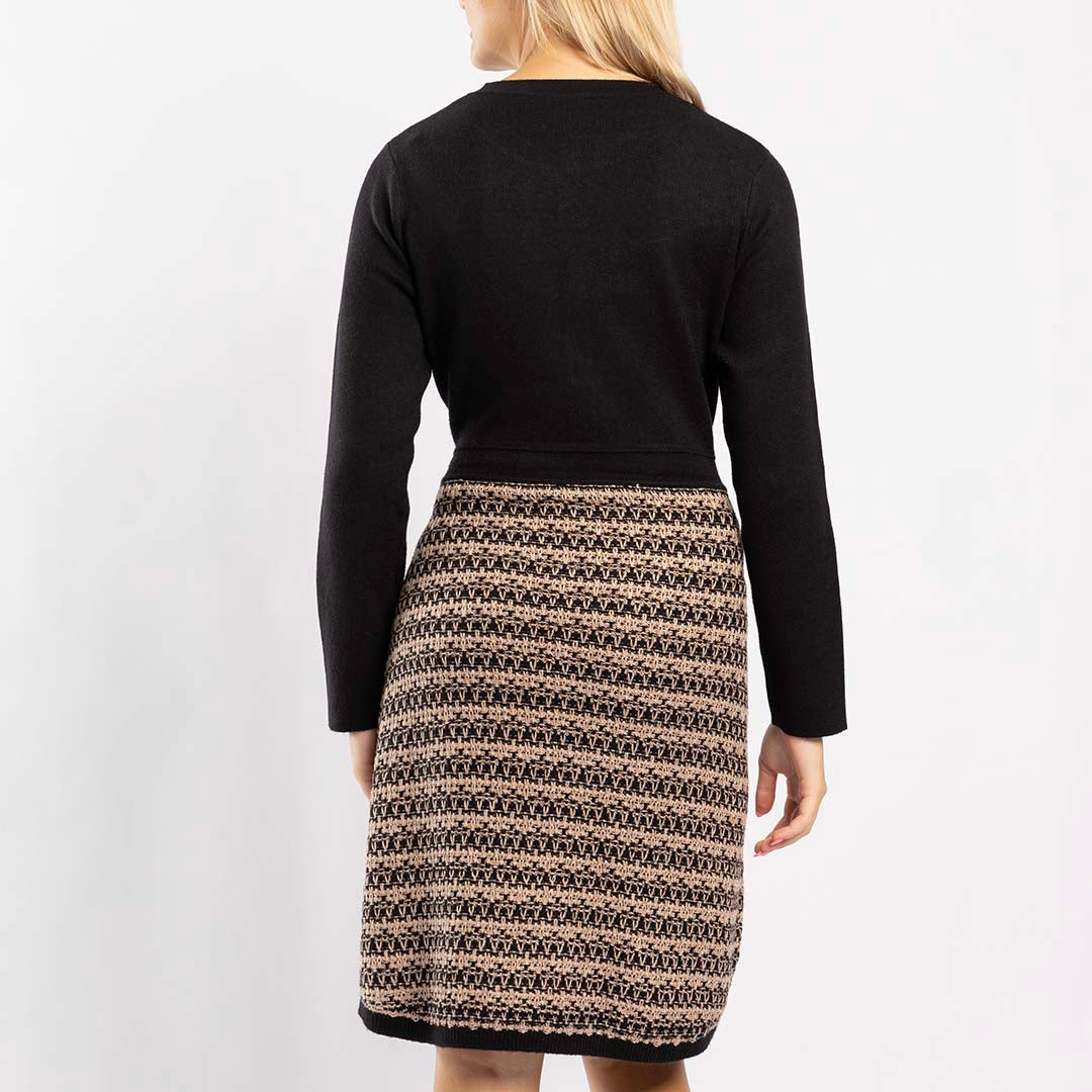 BLACK/STONE LONG SLEEVE DRESS