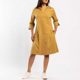KHAKI LONG SLEEVE SHIRT DRESS