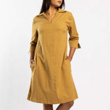 KHAKI LONG SLEEVE SHIRT DRESS