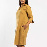 KHAKI LONG SLEEVE SHIRT DRESS