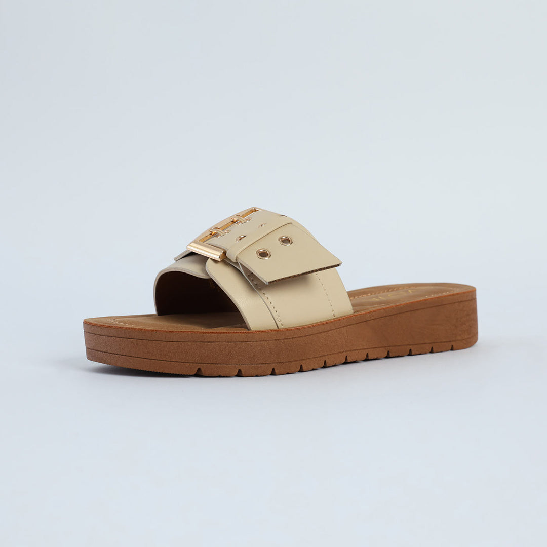 Push In Sandal.Statement Buckle Detail.