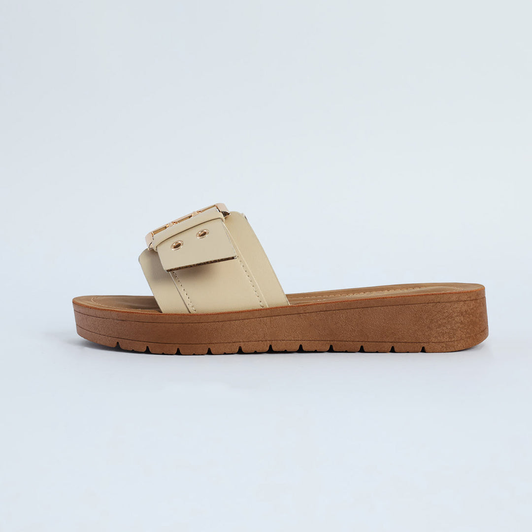 Push In Sandal.Statement Buckle Detail.