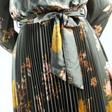LADIES SAGE PRINTED BALOON BODICE FLARED DRESS