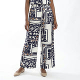 LADIES CIARRA NAVY PRINTED WIDE LEG PANTS