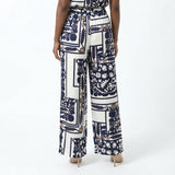 LADIES CIARRA NAVY PRINTED WIDE LEG PANTS