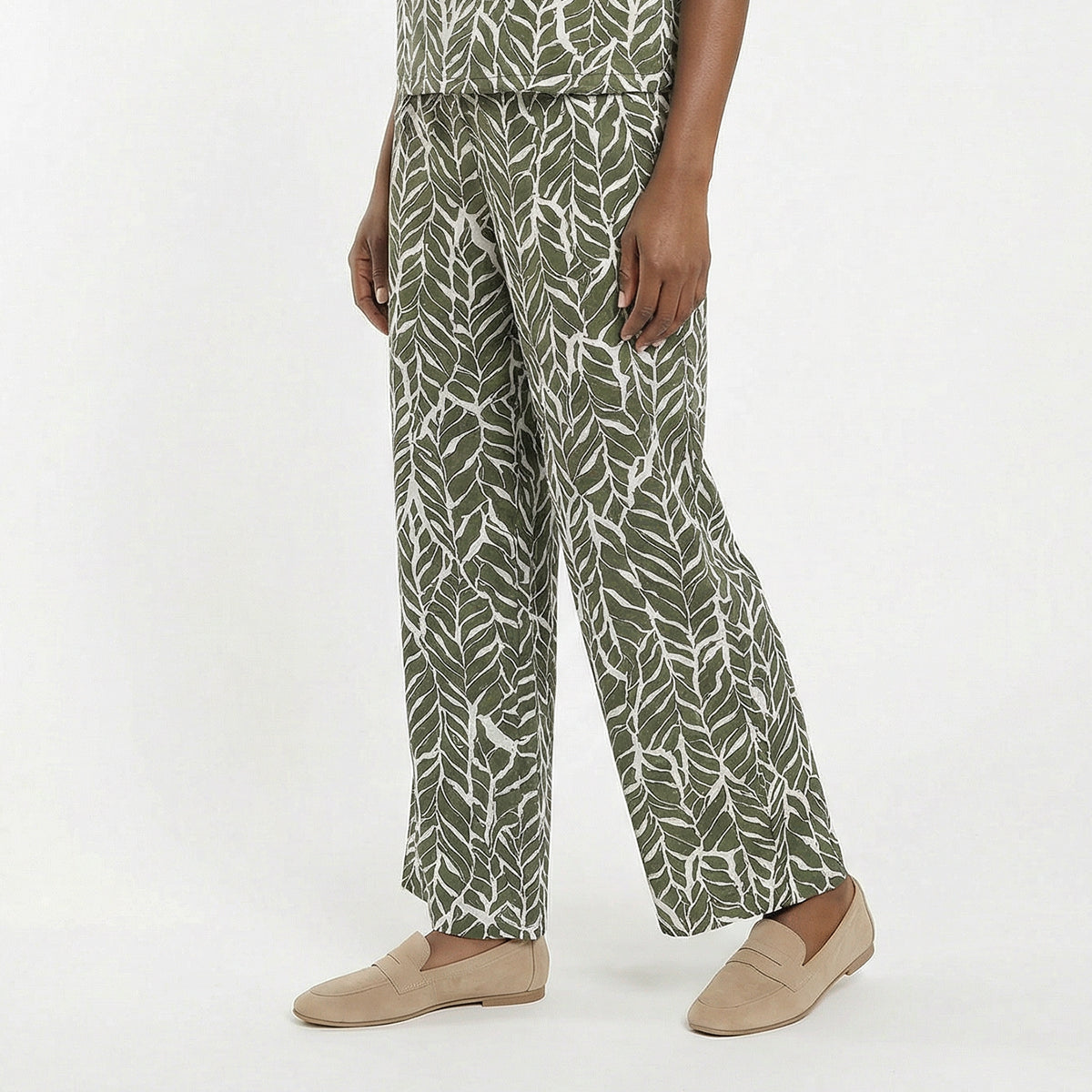 LADIES CIARRA OLIVE PRINTED WIDE LEG PANTS