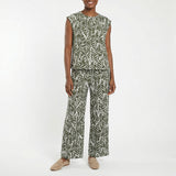 LADIES CIARRA OLIVE PRINTED WIDE LEG PANTS