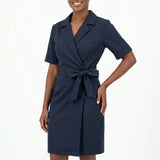 LADIES CIARRA NAVY CROSS OVER WRAP DRESS