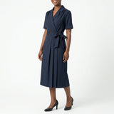 LADIES CIARRA NAVY CROSS OVER WRAP DRESS