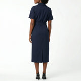 LADIES CIARRA NAVY CROSS OVER WRAP DRESS