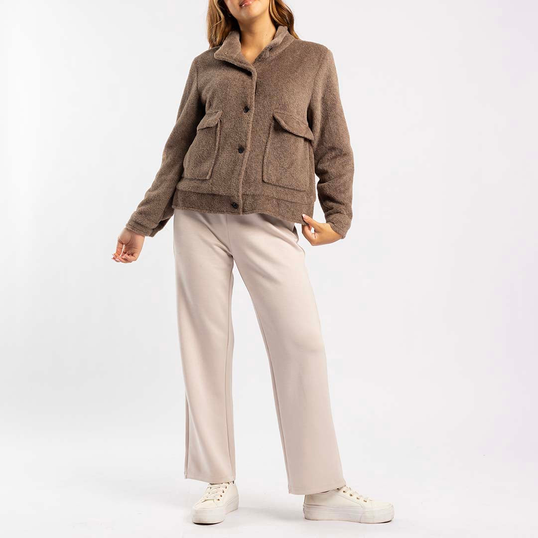 BROWN FUR LONG SLEEVE JACKET