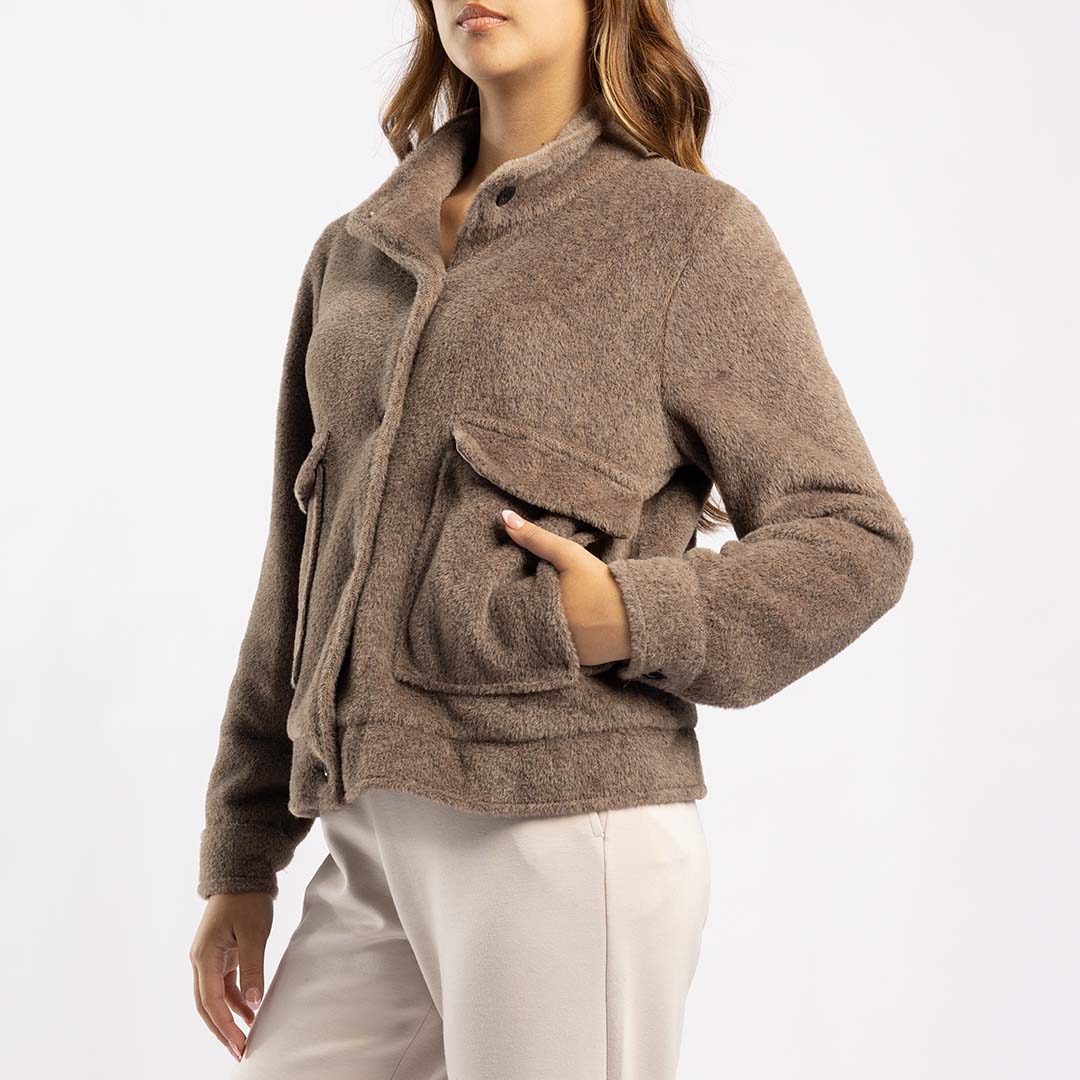 BROWN FUR LONG SLEEVE JACKET