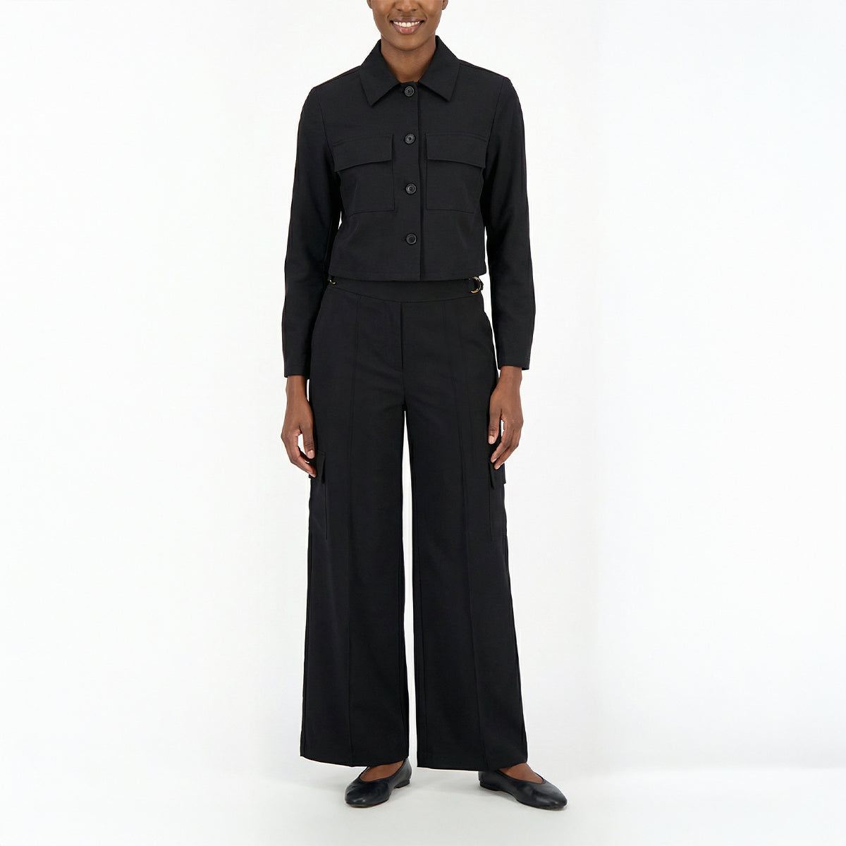 LADIES CIARRA BLACK BUTTON FRONT JACKET