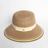 Downturn Straw Sun Hat.Ecru Ribbon Detail.