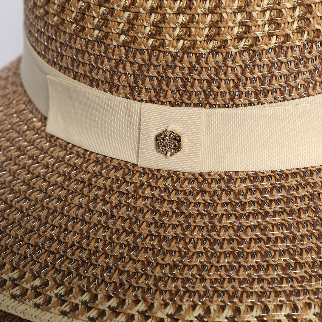 Downturn Straw Sun Hat.Ecru Ribbon Detail.