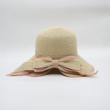 Straw Sun Hat.Bow Detail.Pink Accent.