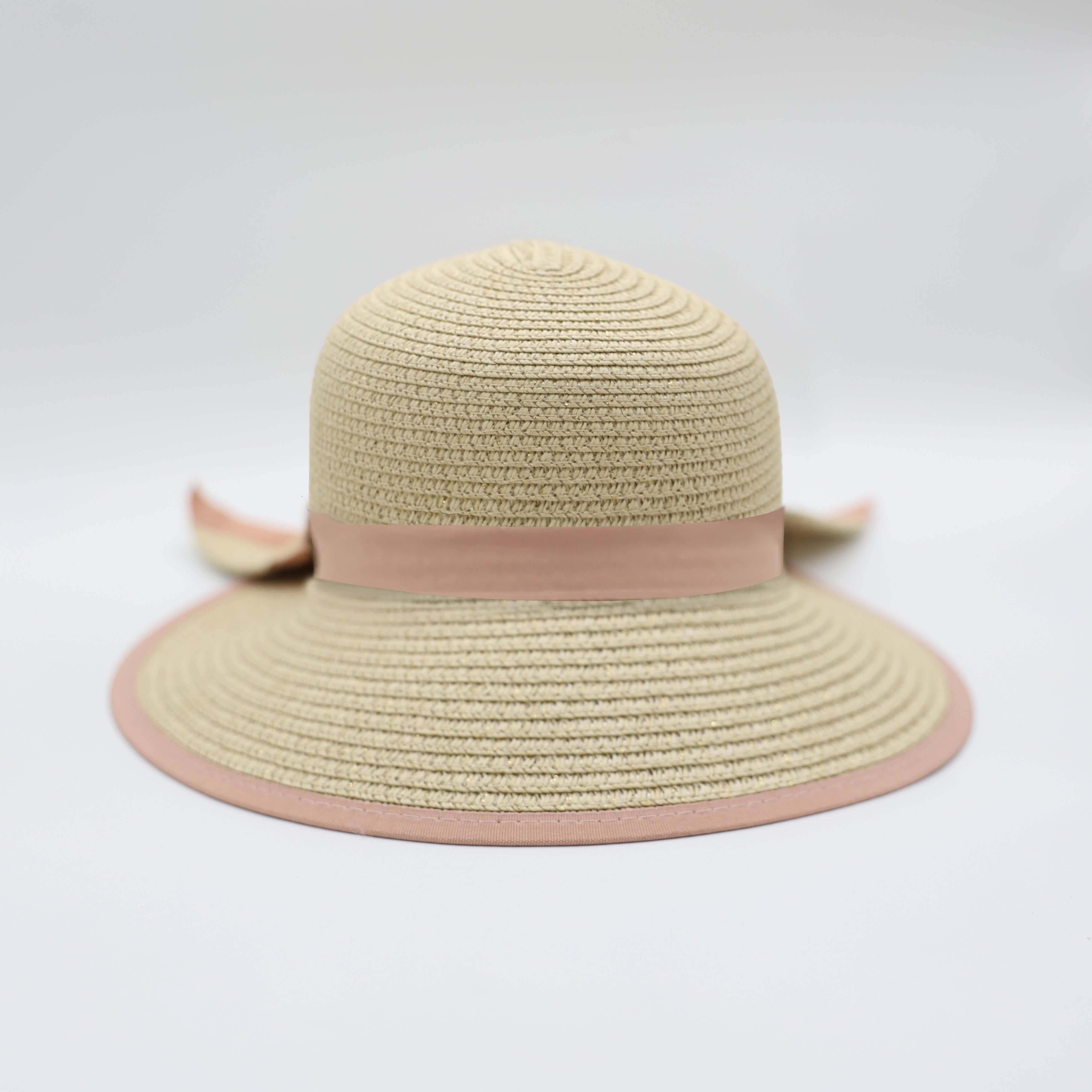 Straw Sun Hat.Bow Detail.Pink Accent.