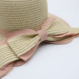 Straw Sun Hat.Bow Detail.Pink Accent.