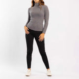GREY RIBBED POLO NECK JERSEY