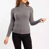 GREY RIBBED POLO NECK JERSEY
