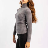 GREY RIBBED POLO NECK JERSEY