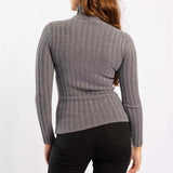 GREY RIBBED POLO NECK JERSEY