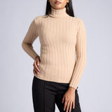 LADIES KHAKI RIBBED POLO NECK JERSEY
