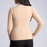 LADIES KHAKI RIBBED POLO NECK JERSEY