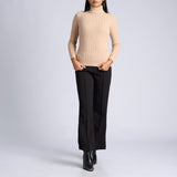 LADIES KHAKI RIBBED POLO NECK JERSEY