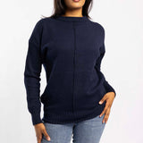 NAVY JERSEY WITH PIN TUCK DETAIL