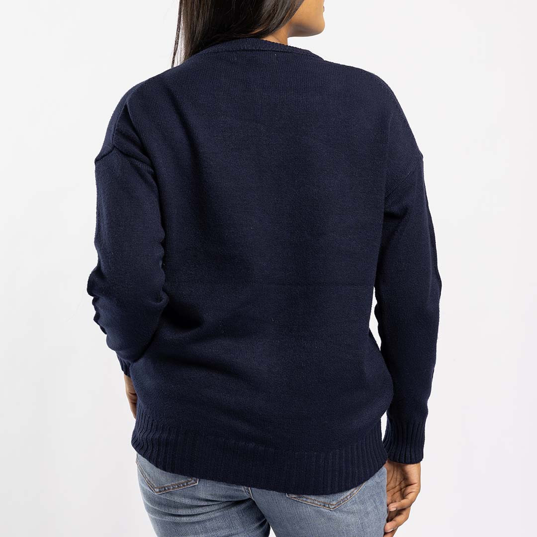 NAVY JERSEY WITH PIN TUCK DETAIL