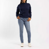 NAVY JERSEY WITH PIN TUCK DETAIL