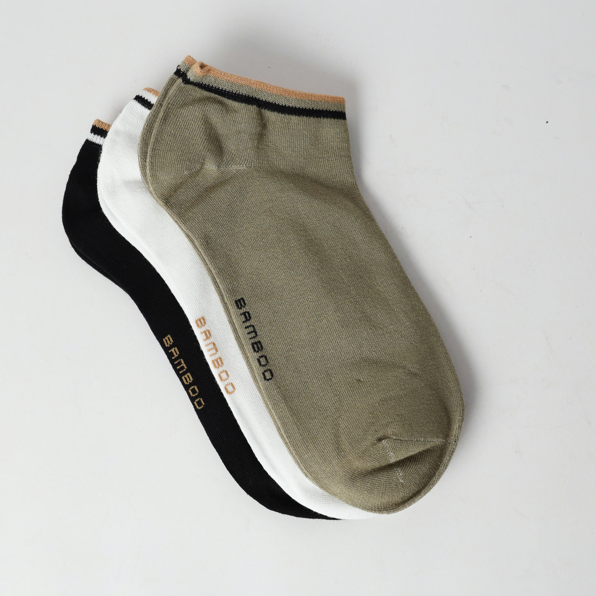 3 Pack Bamboo Trainer Liner Socks.Stone Cuff Stripe.