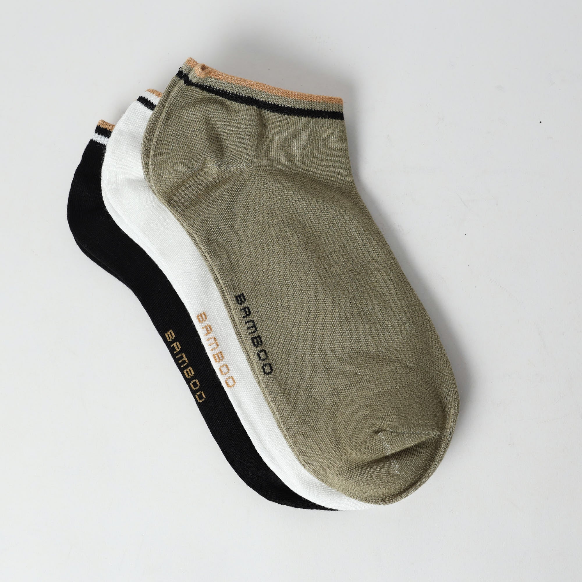 3 Pack Bamboo Trainer Liner Socks.Stone Cuff Stripe.