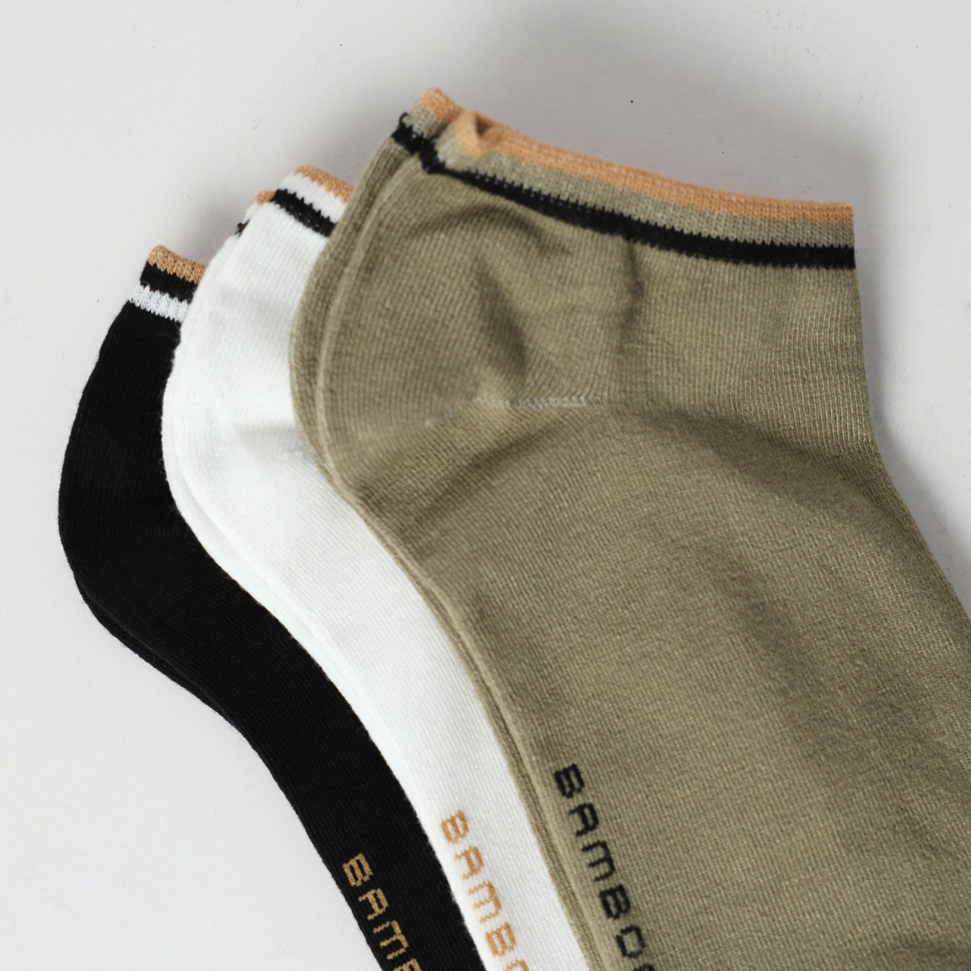 3 Pack Bamboo Trainer Liner Socks.Stone Cuff Stripe.