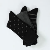Black 3 Pack Long Socks.Diamond And Stripes.